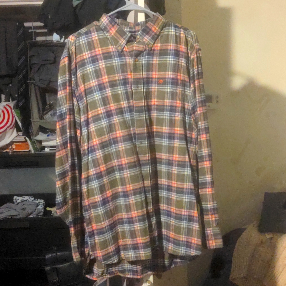 Green Plaid Flannel Collared Shirt